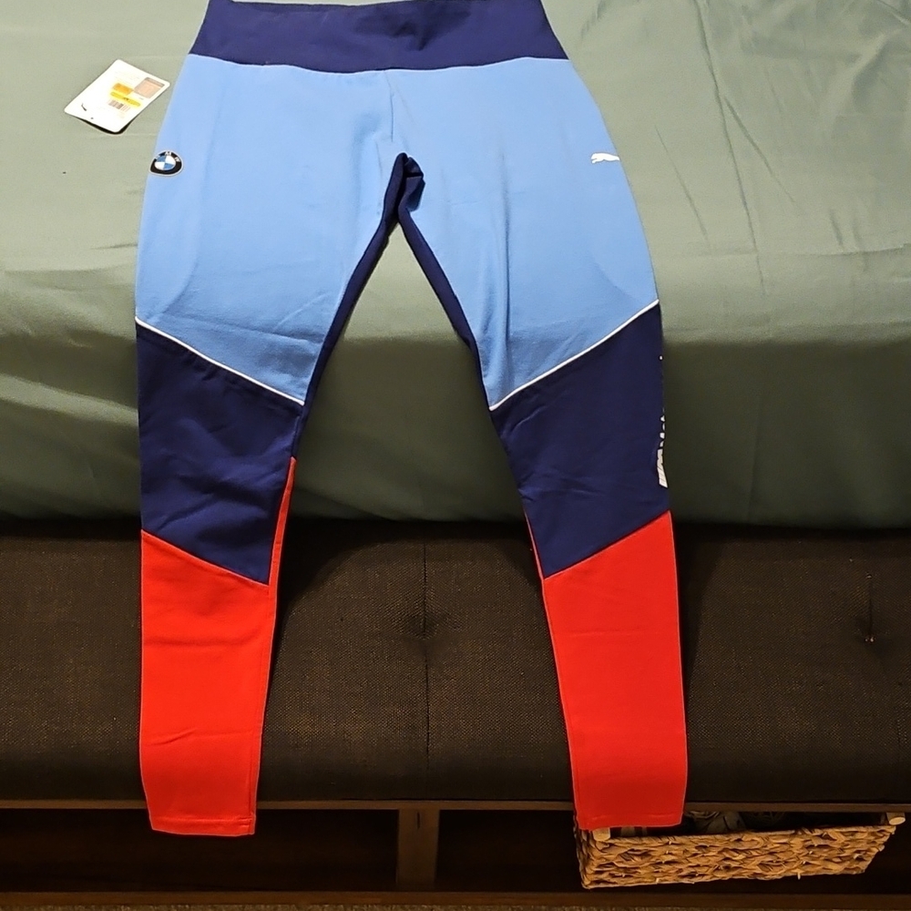 BMW Colorblock Performance Leggings - Light Blue, Navy & Red